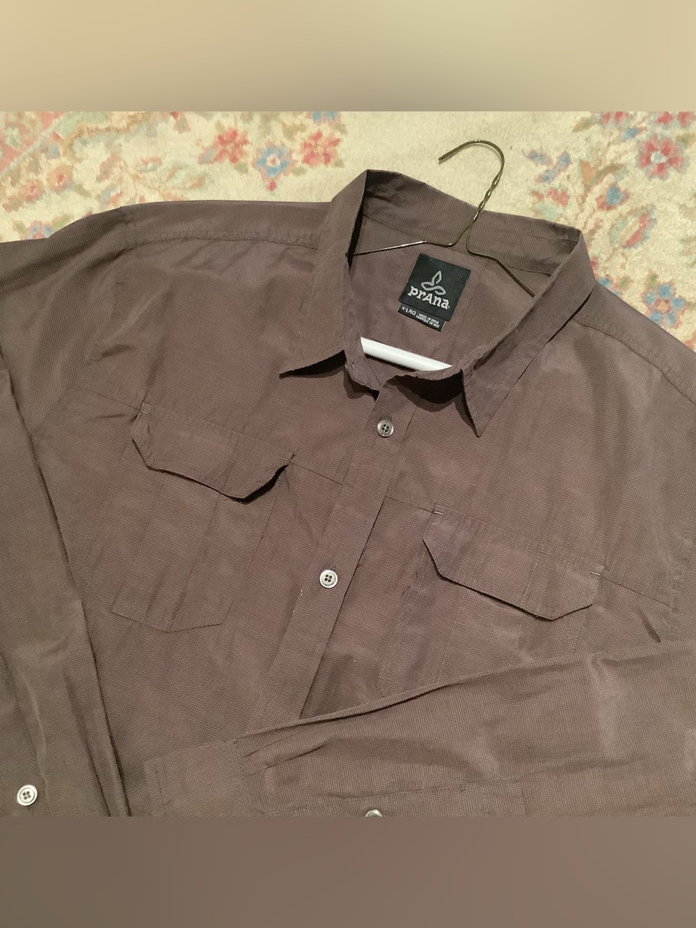 PrAna Shirt Brown Button Up Performance Hiking Outdoor - Men’s Sz XL
